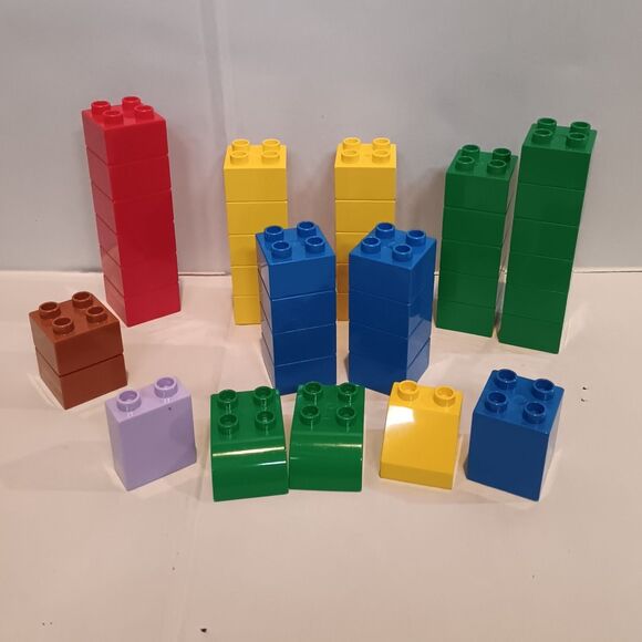 Vintage Lego Duplo Blocks & Green Storage Bucket-74 Pieces-1992-Handle - Picture 2 of 12